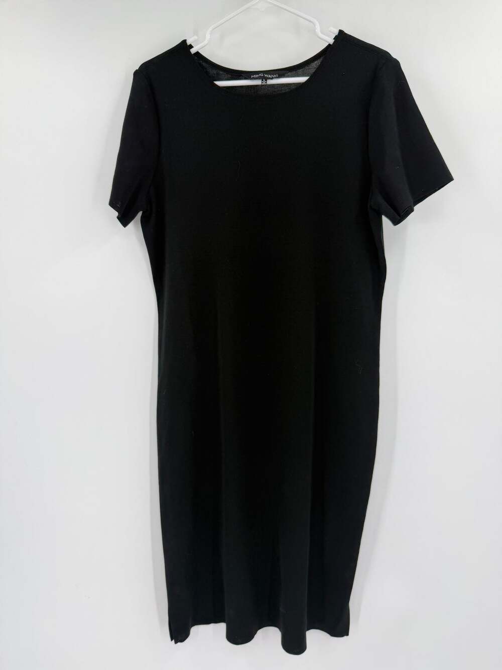 MING WANG Black Dress Size L Stretch Classic Crew Neck Midi